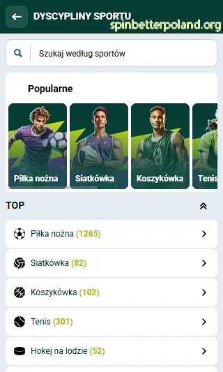 Kategorie sportowe w SpinBetter Polska