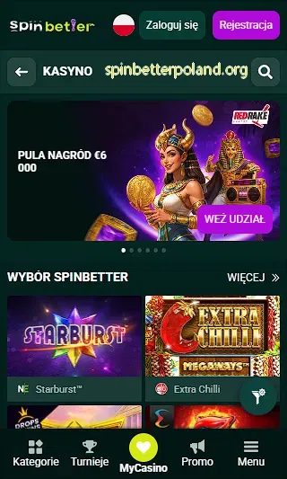 Lobby kasyna SpinBetter Polska