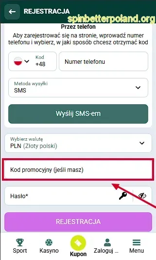 Pole na kod promocyjny podczas rejestracji